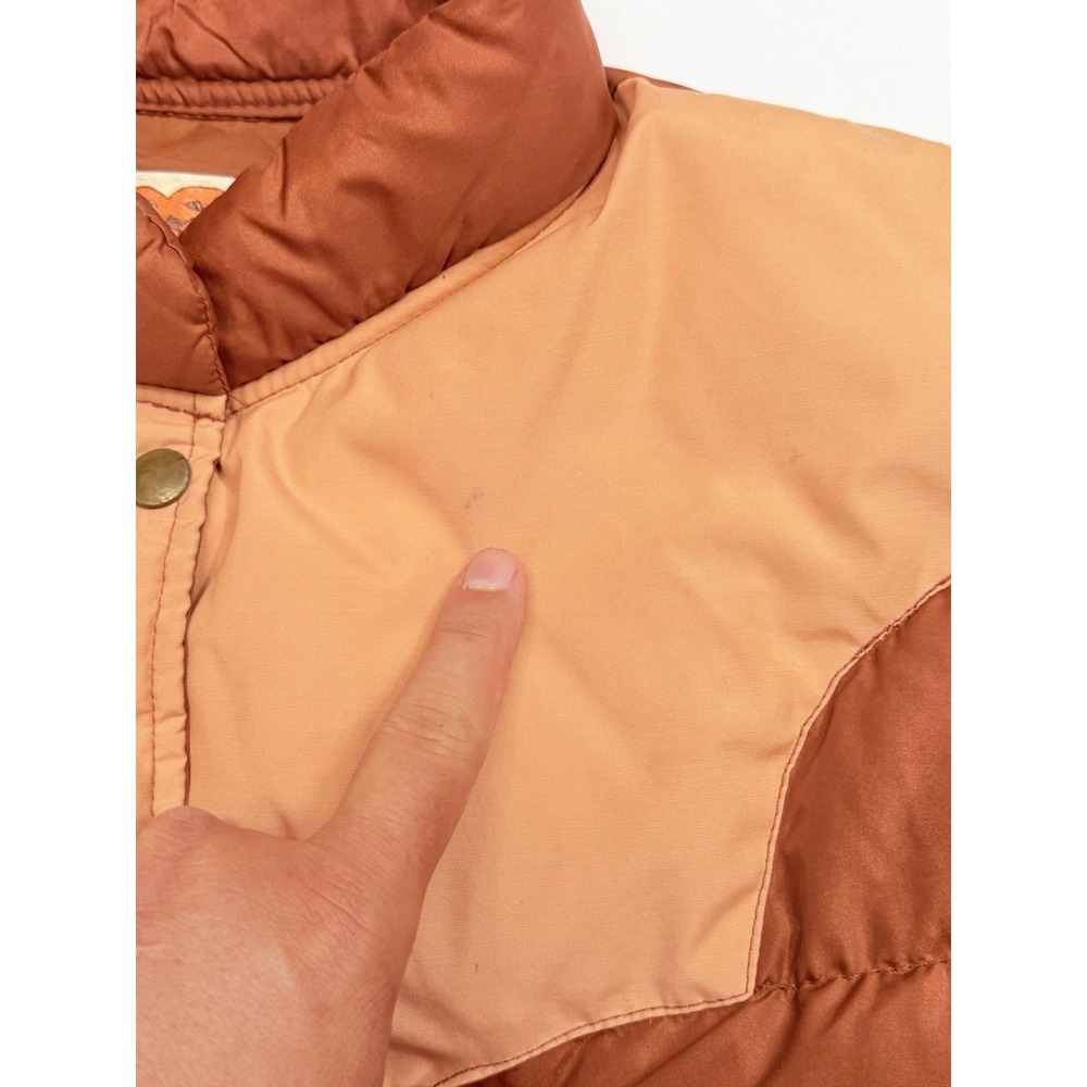 Vintage Comfy Goose Down Puffer Vest Peach Brown Snap Front USA Men's Medium - Picture 3 of 6